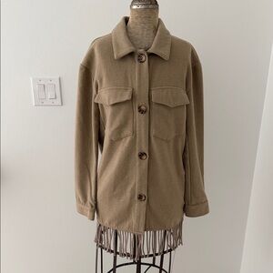 Laundry By Shelli Segal Taupe Fringe-Hem Utility Jacket - Size XS